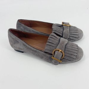 Lola Cruz by Anthropologie Women's Gray Buckle Fringe Suede Loafer Size EU 38